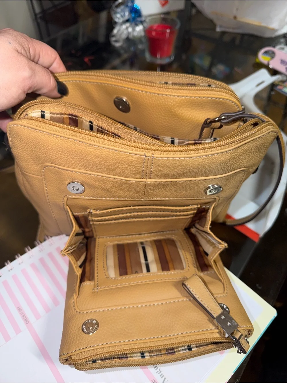 Tignanello Tan Leather Crossbody Bag with Front Zip Pocket AUTHENTIC BAG